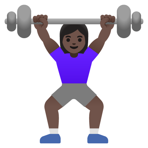Google design of the woman lifting weights: dark skin tone emoji verson:Noto Color Emoji 15.0