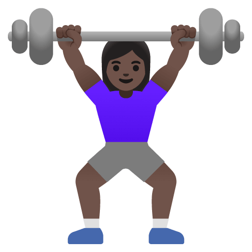 Google design of the woman lifting weights: dark skin tone emoji verson:Noto Color Emoji 15.0