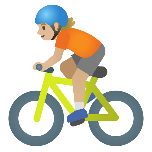 Google design of the person biking: medium-light skin tone emoji verson:Noto Color Emoji 15.0