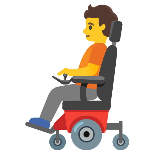 Google design of the person in motorized wheelchair emoji verson:Noto Color Emoji 15.0