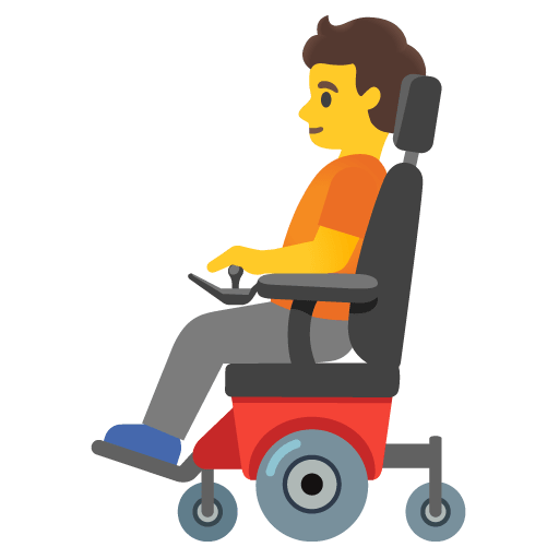 Google design of the person in motorized wheelchair emoji verson:Noto Color Emoji 15.0
