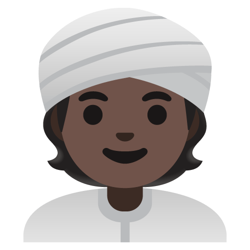 Google design of the person wearing turban: dark skin tone emoji verson:Noto Color Emoji 15.0
