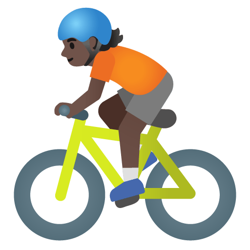 Google design of the person biking: dark skin tone emoji verson:Noto Color Emoji 15.0