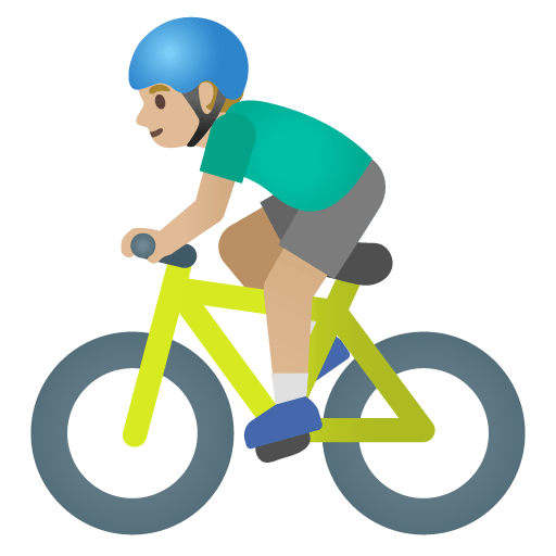 Google design of the man biking: medium-light skin tone emoji verson:Noto Color Emoji 15.0