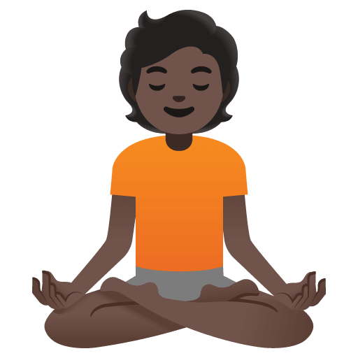 Google design of the person in lotus position: dark skin tone emoji verson:Noto Color Emoji 15.0