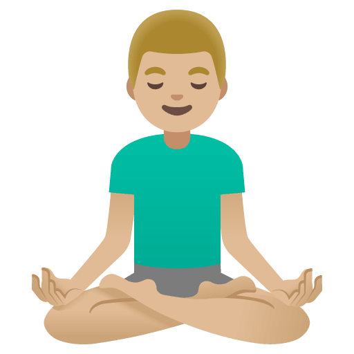 Google design of the man in lotus position: medium-light skin tone emoji verson:Noto Color Emoji 15.0