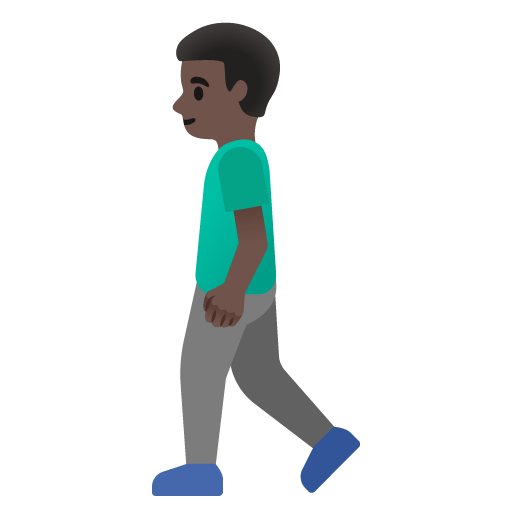 Google design of the man walking: dark skin tone emoji verson:Noto Color Emoji 15.0