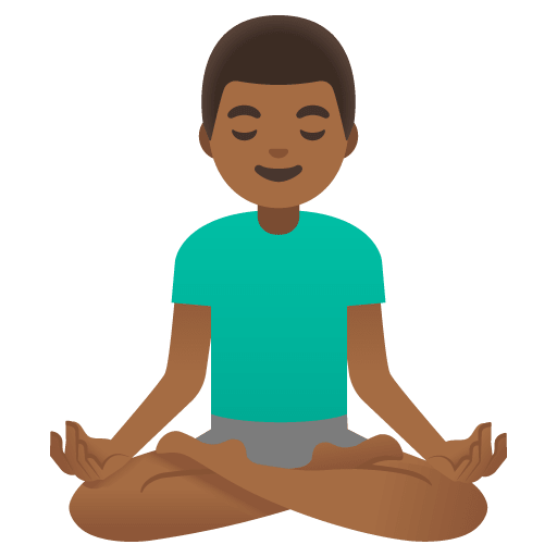 Google design of the man in lotus position: medium-dark skin tone emoji verson:Noto Color Emoji 15.0