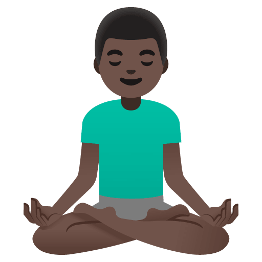 Google design of the man in lotus position: dark skin tone emoji verson:Noto Color Emoji 15.0