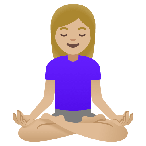 Google design of the woman in lotus position: medium-light skin tone emoji verson:Noto Color Emoji 15.0