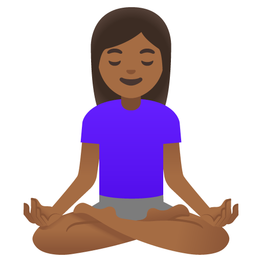 Google design of the woman in lotus position: medium-dark skin tone emoji verson:Noto Color Emoji 15.0
