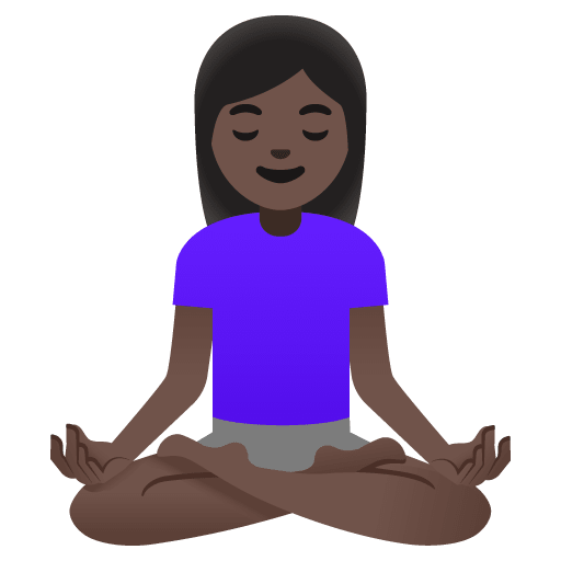 Google design of the woman in lotus position: dark skin tone emoji verson:Noto Color Emoji 15.0