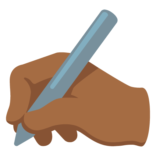 Google design of the writing hand: medium-dark skin tone emoji verson:Noto Color Emoji 15.0