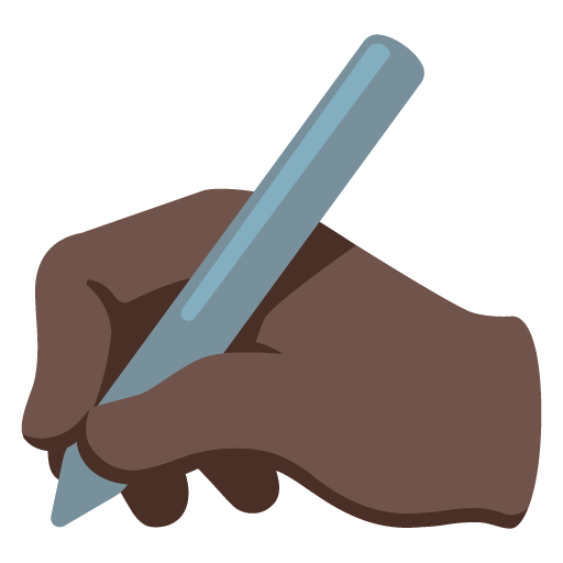 Google design of the writing hand: dark skin tone emoji verson:Noto Color Emoji 15.0