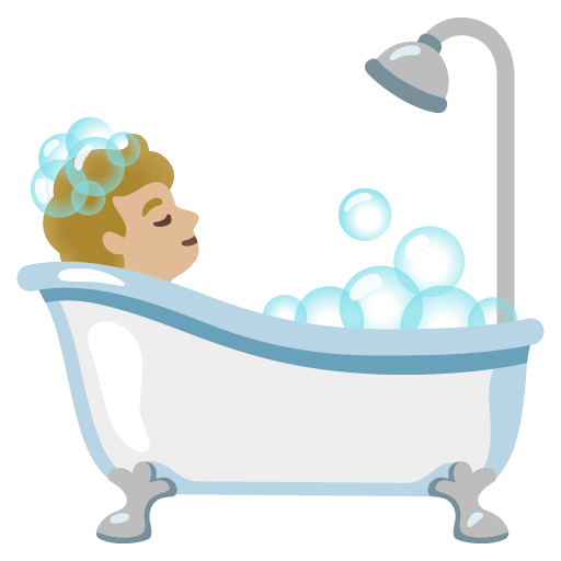 Google design of the person taking bath: medium-light skin tone emoji verson:Noto Color Emoji 15.0