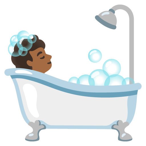 Google design of the person taking bath: medium-dark skin tone emoji verson:Noto Color Emoji 15.0
