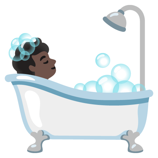 Google design of the person taking bath: dark skin tone emoji verson:Noto Color Emoji 15.0