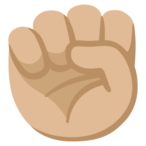 Google design of the raised fist: medium-light skin tone emoji verson:Noto Color Emoji 15.0