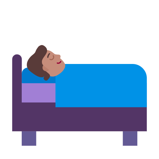 Microsoft design of the person in bed: medium skin tone emoji verson:Windows-11-23H2