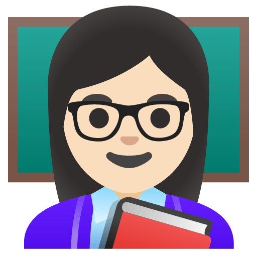 Google design of the woman teacher: light skin tone emoji verson:Noto Color Emoji 15.0
