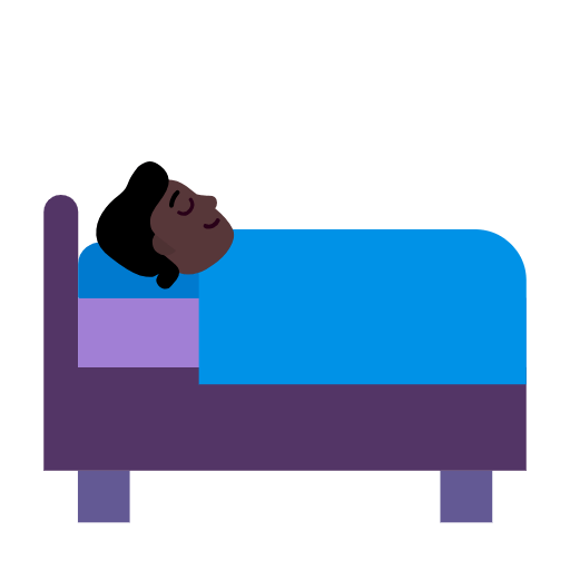 Microsoft design of the person in bed: dark skin tone emoji verson:Windows-11-23H2