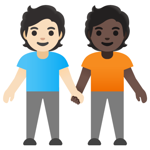 Google design of the people holding hands: light skin tone dark skin tone emoji verson:Noto Color Emoji 15.0