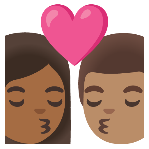 Google design of the kiss: woman man medium-dark skin tone medium skin tone emoji verson:Noto Color Emoji 15.0