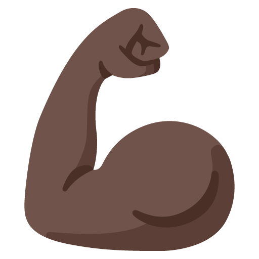 Google design of the flexed biceps: dark skin tone emoji verson:Noto Color Emoji 15.0
