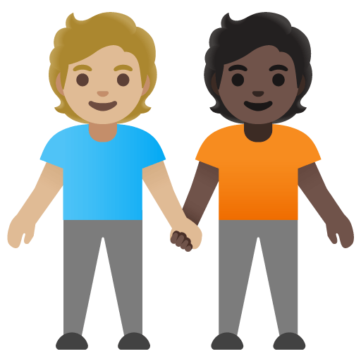 Google design of the people holding hands: medium-light skin tone dark skin tone emoji verson:Noto Color Emoji 15.0
