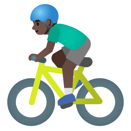 Google design of the man biking: dark skin tone emoji verson:Noto Color Emoji 15.0