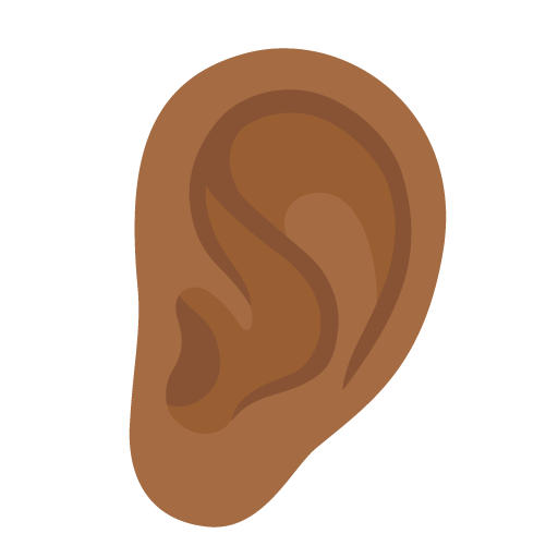 Google design of the ear: medium-dark skin tone emoji verson:Noto Color Emoji 15.0