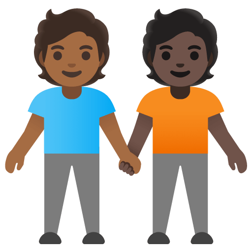 Google design of the people holding hands: medium-dark skin tone dark skin tone emoji verson:Noto Color Emoji 15.0