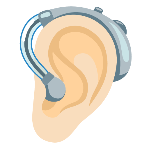 Google design of the ear with hearing aid: light skin tone emoji verson:Noto Color Emoji 15.0