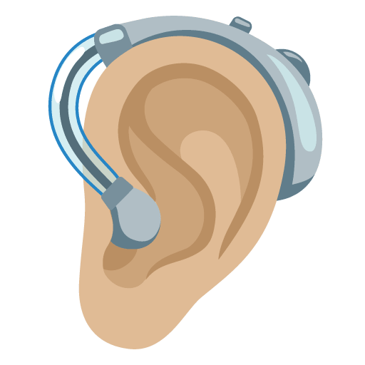 Google design of the ear with hearing aid: medium-light skin tone emoji verson:Noto Color Emoji 15.0