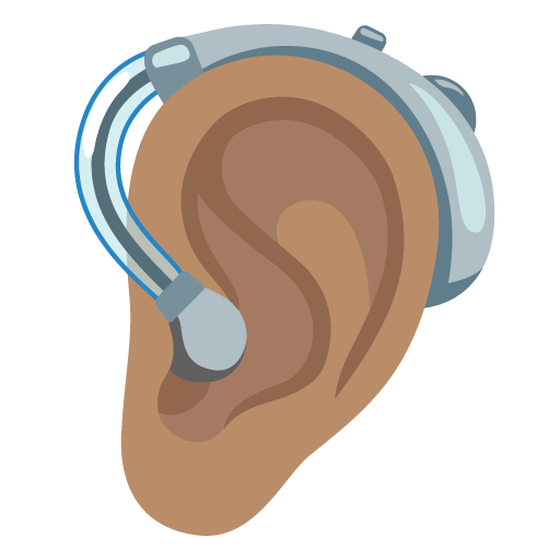 Google design of the ear with hearing aid: medium skin tone emoji verson:Noto Color Emoji 15.0