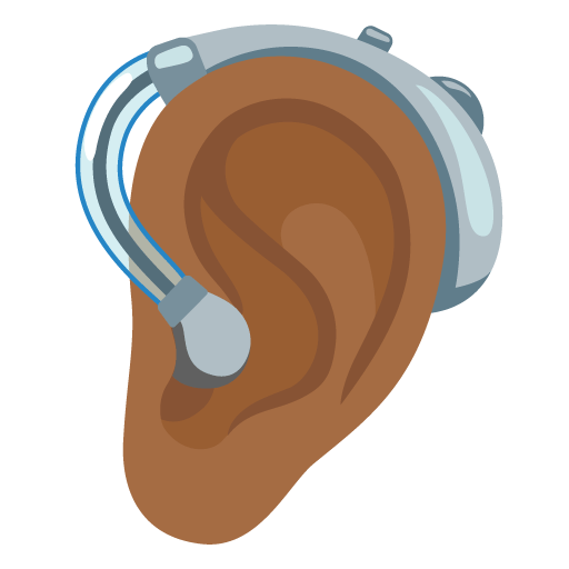 Google design of the ear with hearing aid: medium-dark skin tone emoji verson:Noto Color Emoji 15.0
