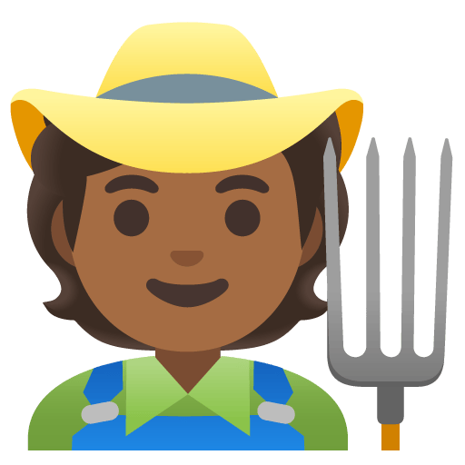 Google design of the farmer: medium-dark skin tone emoji verson:Noto Color Emoji 15.0