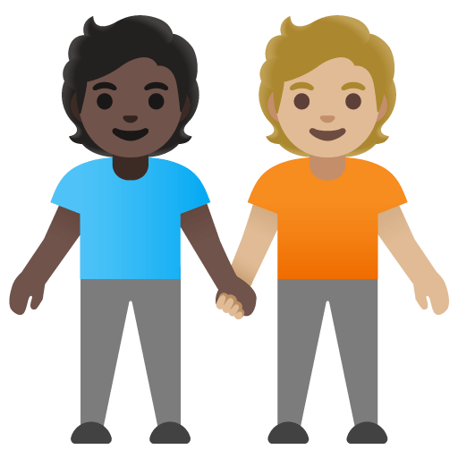 Google design of the people holding hands: dark skin tone medium-light skin tone emoji verson:Noto Color Emoji 15.0