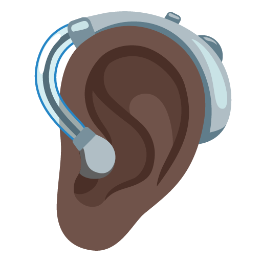 Google design of the ear with hearing aid: dark skin tone emoji verson:Noto Color Emoji 15.0