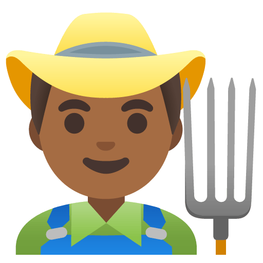 Google design of the man farmer: medium-dark skin tone emoji verson:Noto Color Emoji 15.0
