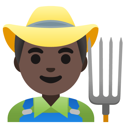 Google design of the man farmer: dark skin tone emoji verson:Noto Color Emoji 15.0