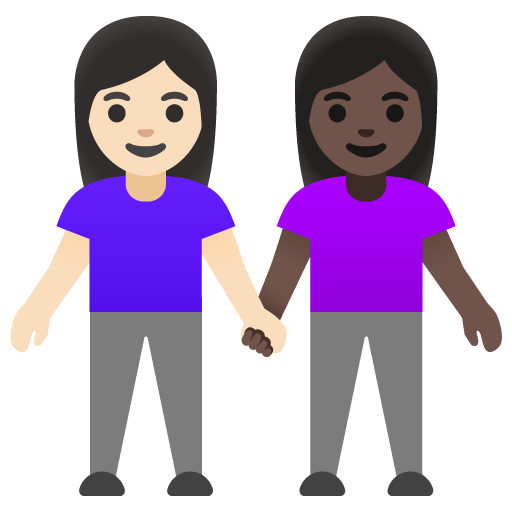 Google design of the women holding hands: light skin tone dark skin tone emoji verson:Noto Color Emoji 15.0
