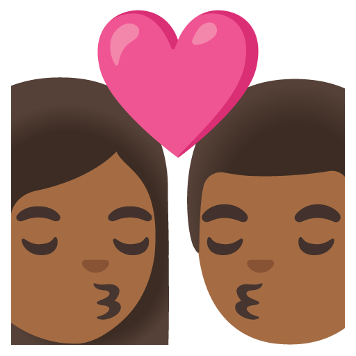 Google design of the kiss: woman man medium-dark skin tone emoji verson:Noto Color Emoji 15.0