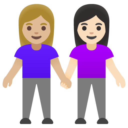 Google design of the women holding hands: medium-light skin tone light skin tone emoji verson:Noto Color Emoji 15.0