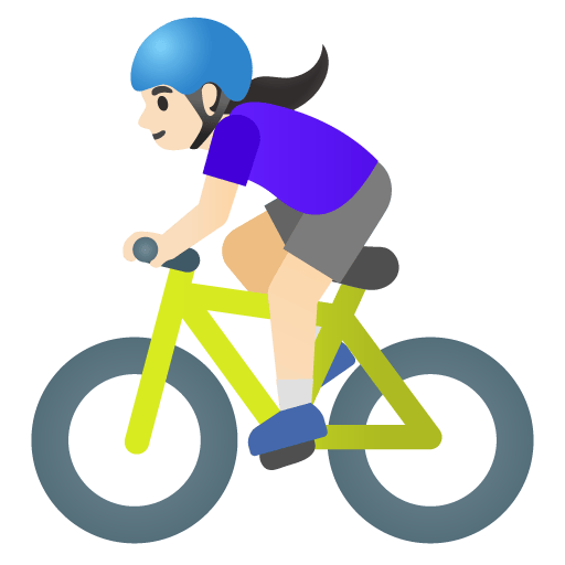 Google design of the woman biking: light skin tone emoji verson:Noto Color Emoji 15.0