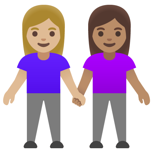 Google design of the women holding hands: medium-light skin tone medium skin tone emoji verson:Noto Color Emoji 15.0