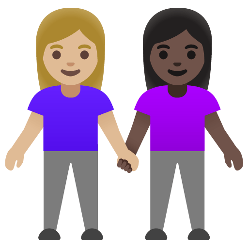 Google design of the women holding hands: medium-light skin tone dark skin tone emoji verson:Noto Color Emoji 15.0