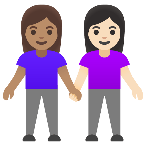 Google design of the women holding hands: medium skin tone light skin tone emoji verson:Noto Color Emoji 15.0