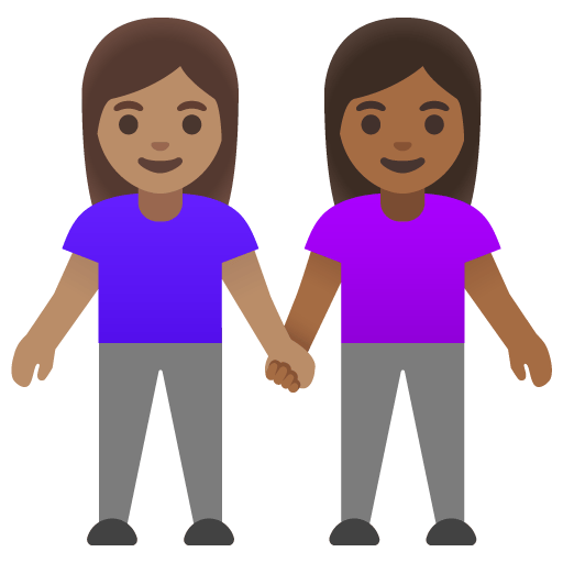 Google design of the women holding hands: medium skin tone medium-dark skin tone emoji verson:Noto Color Emoji 15.0