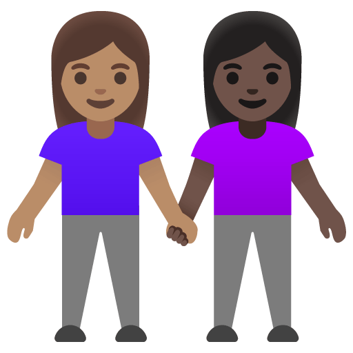 Google design of the women holding hands: medium skin tone dark skin tone emoji verson:Noto Color Emoji 15.0